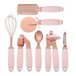 Elegant Rose Gold 7-Piece Kitchen Utensil Set with Silicone Handles