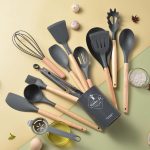 Wooden Handle Tableware Heat Resistant Silicone Utensils Set