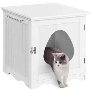 Elegant White Enclosed Cat Litter Box Furniture