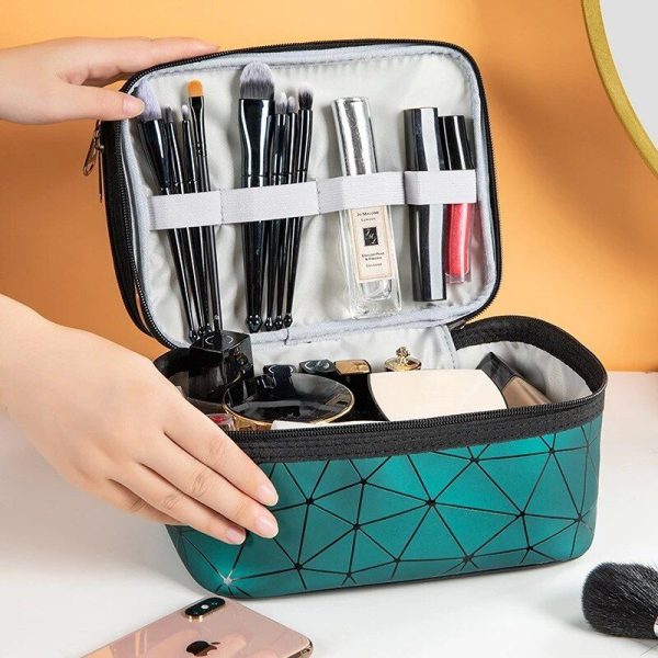 Sparkling Diamond Lattice Travel Makeup Bag - Waterproof, Multi-Function Cosmetic Case - Image 5