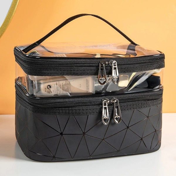 Sparkling Diamond Lattice Travel Makeup Bag - Waterproof, Multi-Function Cosmetic Case - Image 4