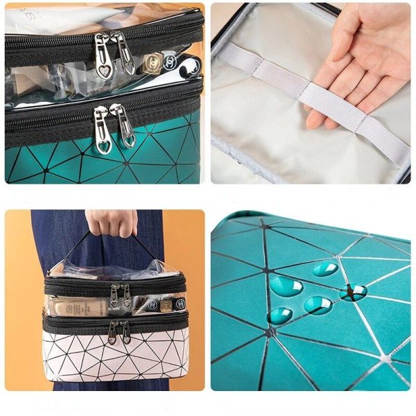 Sparkling Diamond Lattice Travel Makeup Bag - Waterproof, Multi-Function Cosmetic Case - Image 6