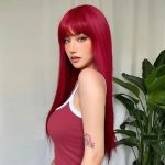 Wine Red Long Straight Synthetic Wig with Bangs - Heat Resistant, Perfect for Cosplay & Daily Wear