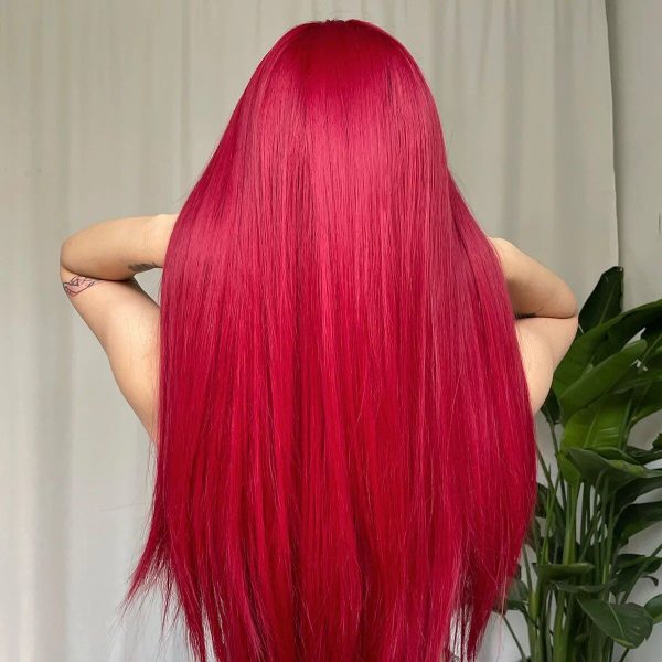 Wine Red Long Straight Synthetic Wig with Bangs - Heat Resistant, Perfect for Cosplay & Daily Wear