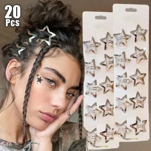 Chic Y2K Star Snap Hair Clips - Punk Silver Metal Hairpins for All Occasions - Image 2
