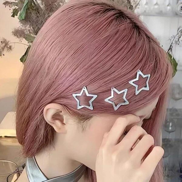 Chic Y2K Star Snap Hair Clips - Punk Silver Metal Hairpins for All Occasions - Image 4