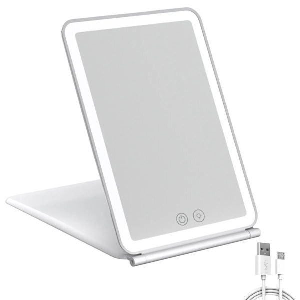 Touch Screen LED Makeup Mirror - Foldable, 3-Color Lighting, USB Rechargeable - Image 4