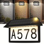Solar-Powered LED Address Sign with House Numbers - Waterproof Outdoor Wall Light, Warm White, 3000K/4500K/6000K Illumination, Customizable Number Stickers for Home, Yard, Street, Outdoor Lighting|Sleek Wall Lamp|Solar LED Plaque, Solar Powered Outdoor Li