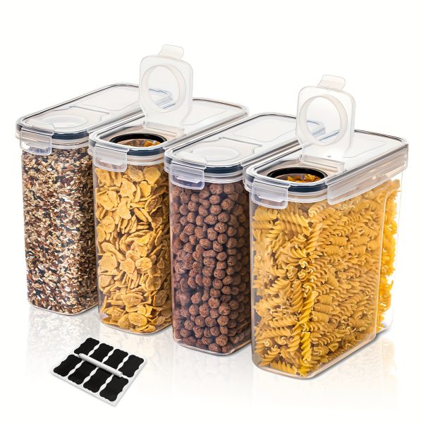 Set of 2/4 Cereal Storage Containers, Made from Bpa-Free Plastic, Designed to Be Airtight for Storing Food. Each Container Holds 2.5 Liters (88 Ounces) And Is Suitable for Cereals, Snacks, And Sugar. This 4pcs Set Includes Cereal Dispensers with Labels in