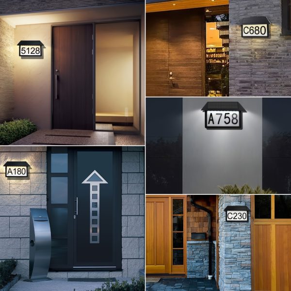 Solar-Powered LED Address Sign with House Numbers - Waterproof Outdoor Wall Light, Warm White, 3000K/4500K/6000K Illumination, Customizable Number Stickers for Home, Yard, Street, Outdoor Lighting|Sleek Wall Lamp|Solar LED Plaque, Solar Powered Outdoor Li
