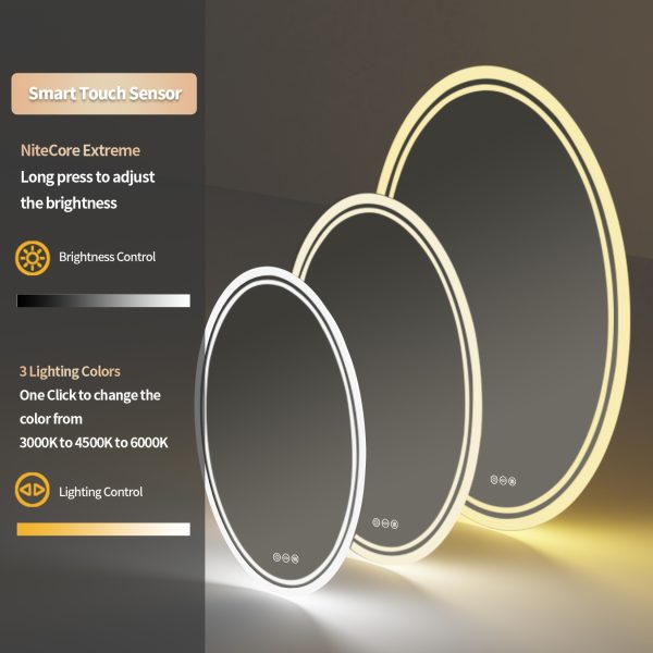 Only Backlit LED Lightd Bathroom Mirror Oval Illuminated Wall Vanity Mirror With Anti-Fog 3 Lighting Modes Memory Function Touch Button Backlit Makeup Mirror