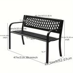 1pcc 47in PVC Mesh Backrest Iron Bench, Black, Outdoor Furniture
