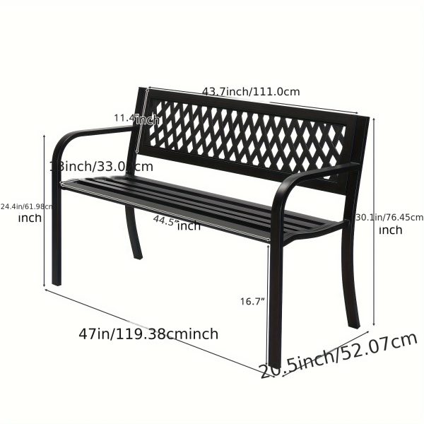 1pcc 47in PVC Mesh Backrest Iron Bench, Black, Outdoor Furniture