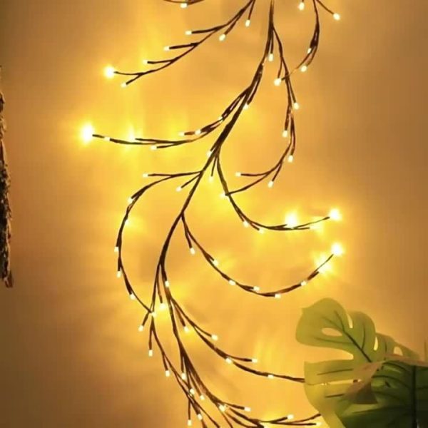 Solar-Powered 72 LED Warm White Willow Vine String Lights, 1.8m/5.9ft - Outdoor & Indoor Wall Decor with 8 Lighting Modes for Courtyard Entrance and Commercial Lighting