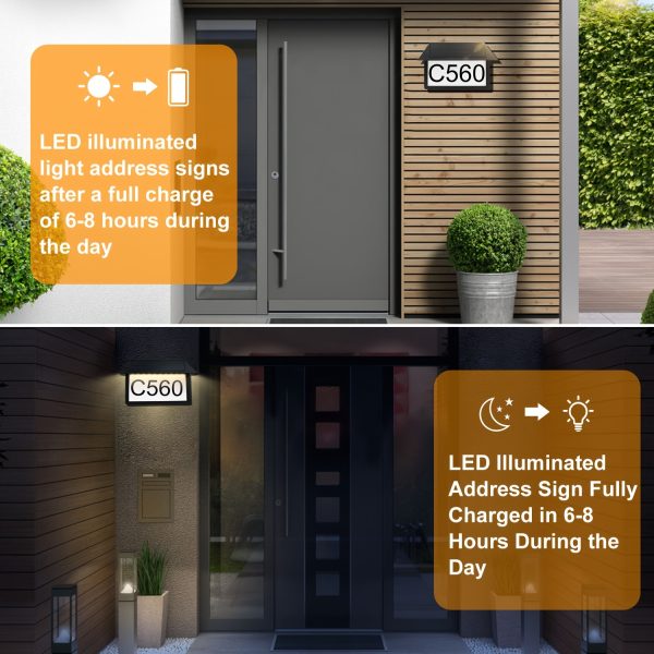 Solar-Powered LED Address Sign with House Numbers - Waterproof Outdoor Wall Light, Warm White, 3000K/4500K/6000K Illumination, Customizable Number Stickers for Home, Yard, Street, Outdoor Lighting|Sleek Wall Lamp|Solar LED Plaque, Solar Powered Outdoor Li