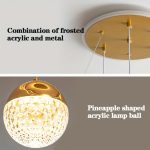 Modern Adjustable Color Changing Chandelier, Polished Metal Finish, Semi-Flush Mount Acrylic Shade, Hard-Wired 110-130V, Three-Color Dimmable Lighting, Detachable Fixture for Living Room, Dining, Bedroom, Study - Includes Light Source