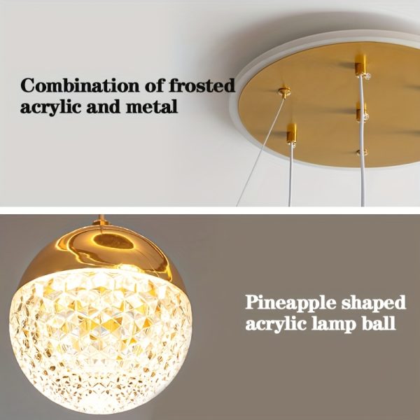 Modern Adjustable Color Changing Chandelier, Polished Metal Finish, Semi-Flush Mount Acrylic Shade, Hard-Wired 110-130V, Three-Color Dimmable Lighting, Detachable Fixture for Living Room, Dining, Bedroom, Study - Includes Light Source