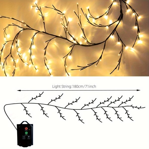 Solar-Powered 72 LED Warm White Willow Vine String Lights, 1.8m/5.9ft - Outdoor & Indoor Wall Decor with 8 Lighting Modes for Courtyard Entrance and Commercial Lighting