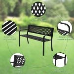 1pcc 47in PVC Mesh Backrest Iron Bench, Black, Outdoor Furniture