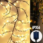 Solar-Powered 72 LED Warm White Willow Vine String Lights, 1.8m/5.9ft - Outdoor & Indoor Wall Decor with 8 Lighting Modes for Courtyard Entrance and Commercial Lighting