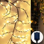 Solar-Powered 72 LED Warm White Willow Vine String Lights, 1.8m/5.9ft - Outdoor & Indoor Wall Decor with 8 Lighting Modes for Courtyard Entrance and Commercial Lighting