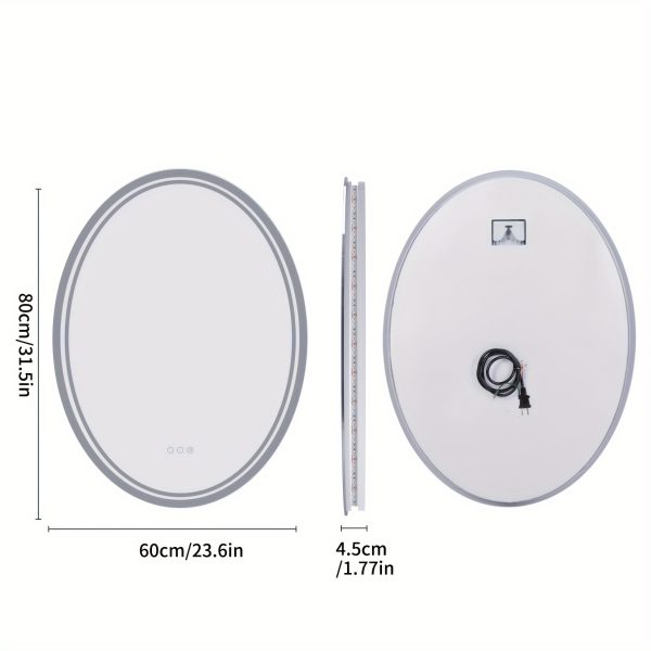 Only Backlit LED Lightd Bathroom Mirror Oval Illuminated Wall Vanity Mirror With Anti-Fog 3 Lighting Modes Memory Function Touch Button Backlit Makeup Mirror