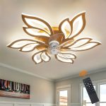 Modern Ceiling Fan with Light and Remote, Commercial Lighting for Coffee Shop and Restaurant, Slim LED Fan Light, Semi Flush Mount, 3-Color 6-Speed Adjustable Wind, Smart Timer Bladeless Ceiling Fan with Color Changing and Detachable Metal Shade Features,