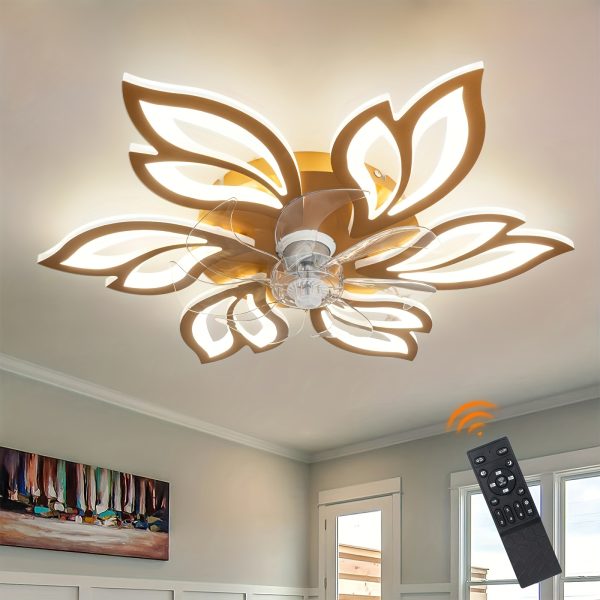 Modern Ceiling Fan with Light and Remote, Commercial Lighting for Coffee Shop and Restaurant, Slim LED Fan Light, Semi Flush Mount, 3-Color 6-Speed Adjustable Wind, Smart Timer Bladeless Ceiling Fan with Color Changing and Detachable Metal Shade Features,