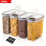Set of 2/4 Cereal Storage Containers, Made from Bpa-Free Plastic, Designed to Be Airtight for Storing Food. Each Container Holds 2.5 Liters (88 Ounces) And Is Suitable for Cereals, Snacks, And Sugar. This 4pcs Set Includes Cereal Dispensers with Labels in