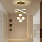 Modern Adjustable Color Changing Chandelier, Polished Metal Finish, Semi-Flush Mount Acrylic Shade, Hard-Wired 110-130V, Three-Color Dimmable Lighting, Detachable Fixture for Living Room, Dining, Bedroom, Study - Includes Light Source