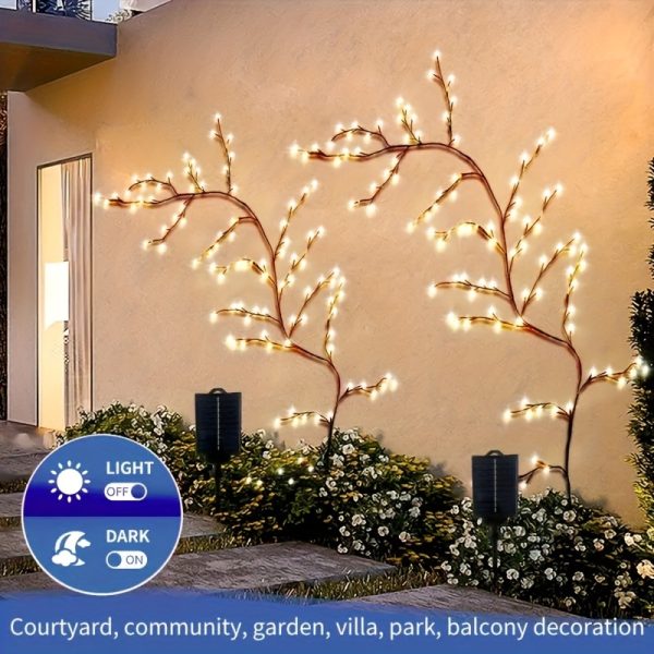 Solar-Powered 72 LED Warm White Willow Vine String Lights, 1.8m/5.9ft - Outdoor & Indoor Wall Decor with 8 Lighting Modes for Courtyard Entrance and Commercial Lighting