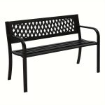 1pcc 47in PVC Mesh Backrest Iron Bench, Black, Outdoor Furniture
