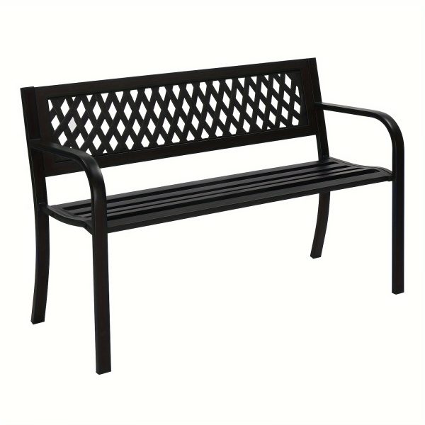 1pcc 47in PVC Mesh Backrest Iron Bench, Black, Outdoor Furniture