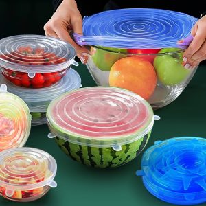 6 Silicone Stretch Lids - Reusable, Durable Food Storage Covers for Bowls - Fits Most Containers in 6 Different Sizes - Dishwasher and Refrigerator Safe