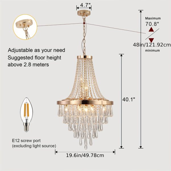 Large Luxury Golden Crystal Chandelier - Elegant Modern Ceiling Light with Golden Finish, Semi-Flush Mount or Hanging Installation, Hardwired Electrical Connection for Living Room, Dining Room, Bedroom, Hallway - Luxury Home Decor Lighting Fixture, Sophis