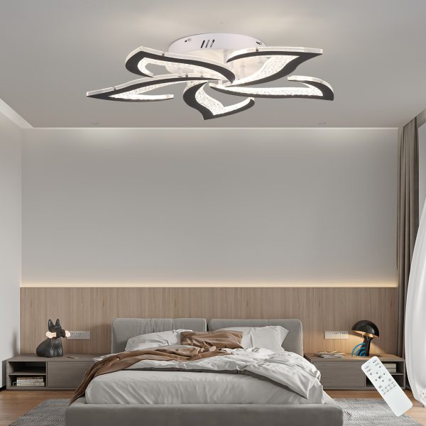 Modern LED Ceiling Lights, Black Dimmable Flower Shape Ceiling Light Chancelier, Flush Mount Ceiling Lamp Lighting Fixture with Remote Control for Living Room Dining Room Hallway Kitchen