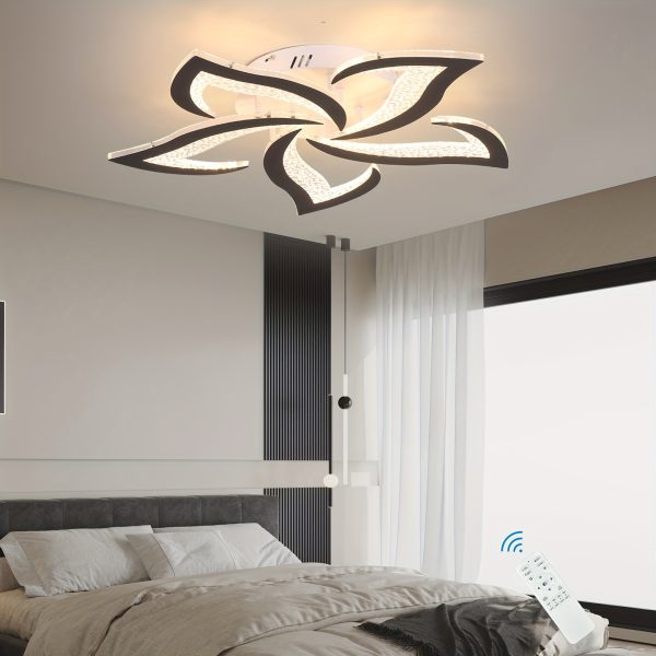 Modern LED Ceiling Lights, Black Dimmable Flower Shape Ceiling Light Chancelier, Flush Mount Ceiling Lamp Lighting Fixture with Remote Control for Living Room Dining Room Hallway Kitchen