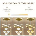 Modern Adjustable Color Changing Chandelier, Polished Metal Finish, Semi-Flush Mount Acrylic Shade, Hard-Wired 110-130V, Three-Color Dimmable Lighting, Detachable Fixture for Living Room, Dining, Bedroom, Study - Includes Light Source