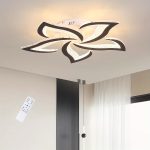 Modern LED Ceiling Lights, Black Dimmable Flower Shape Ceiling Light Chancelier, Flush Mount Ceiling Lamp Lighting Fixture with Remote Control for Living Room Dining Room Hallway Kitchen