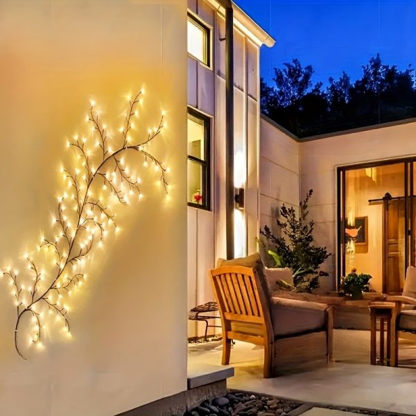 Solar-Powered 72 LED Warm White Willow Vine String Lights, 1.8m/5.9ft - Outdoor & Indoor Wall Decor with 8 Lighting Modes for Courtyard Entrance and Commercial Lighting