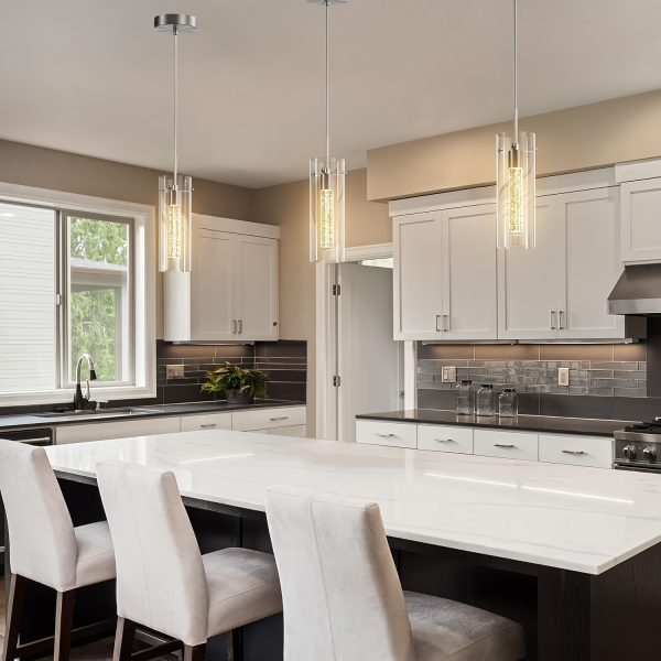 Chandelier Ceiling Light, LED Kitchen Lighting Crystal Chandelier for Kitchen Island, 1-Light Integrated Kitchen Pendant with Bubble Glass Modern Island Lamp
