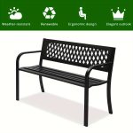 1pcc 47in PVC Mesh Backrest Iron Bench, Black, Outdoor Furniture
