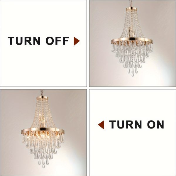 Large Luxury Golden Crystal Chandelier - Elegant Modern Ceiling Light with Golden Finish, Semi-Flush Mount or Hanging Installation, Hardwired Electrical Connection for Living Room, Dining Room, Bedroom, Hallway - Luxury Home Decor Lighting Fixture, Sophis