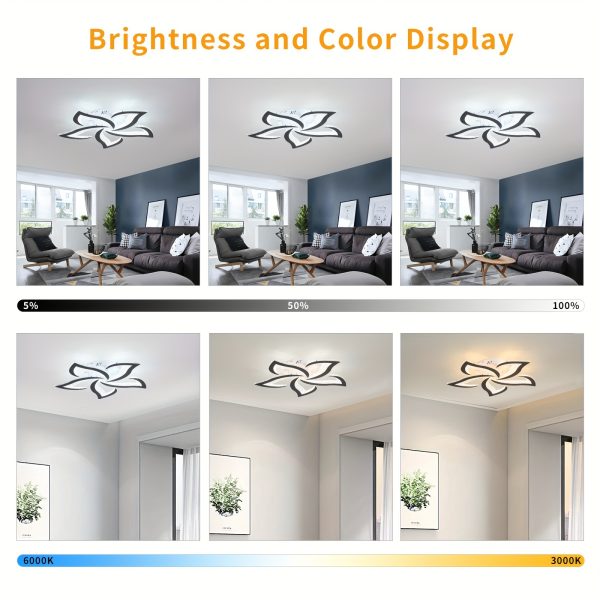 Modern LED Ceiling Lights, Black Dimmable Flower Shape Ceiling Light Chancelier, Flush Mount Ceiling Lamp Lighting Fixture with Remote Control for Living Room Dining Room Hallway Kitchen