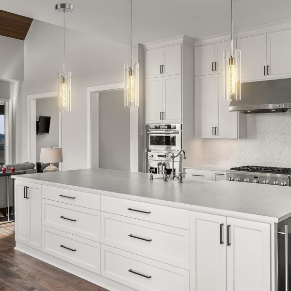 Chandelier Ceiling Light, LED Kitchen Lighting Crystal Chandelier for Kitchen Island, 1-Light Integrated Kitchen Pendant with Bubble Glass Modern Island Lamp