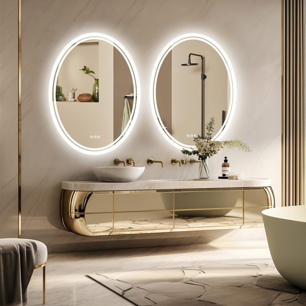 Only Backlit LED Lightd Bathroom Mirror Oval Illuminated Wall Vanity Mirror With Anti-Fog 3 Lighting Modes Memory Function Touch Button Backlit Makeup Mirror