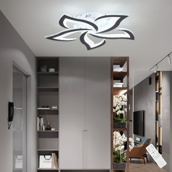 Modern LED Ceiling Lights, Black Dimmable Flower Shape Ceiling Light Chancelier, Flush Mount Ceiling Lamp Lighting Fixture with Remote Control for Living Room Dining Room Hallway Kitchen