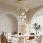 Modern Adjustable Color Changing Chandelier, Polished Metal Finish, Semi-Flush Mount Acrylic Shade, Hard-Wired 110-130V, Three-Color Dimmable Lighting, Detachable Fixture for Living Room, Dining, Bedroom, Study - Includes Light Source