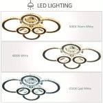 HOMCOM Elegant LED Chandelier with 6 Rings, Ceiling Light with Cool White Lighting for Living Room, Dining Room, or Bedroom, Silver