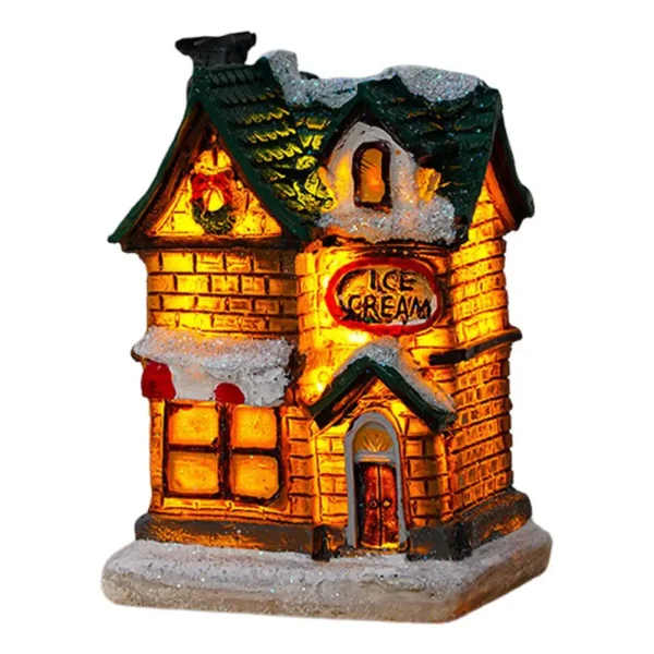 Christmas Glowing House Ornament Romantic Warm Lighting Resin Craft Desktop LED Snow Cover House Decor Figurine Statue Festival